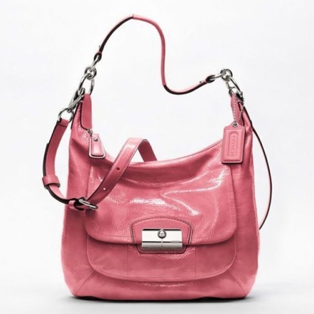 Coach Kristin Patent Leather Hobo Handbag  Rose w/Silver-Tone Hardware